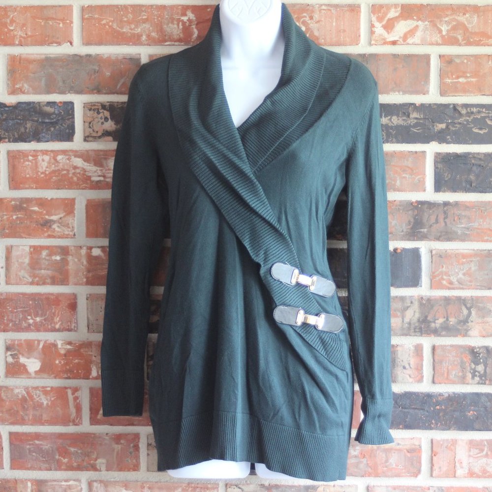 INC Women's Medium Side Buckle Green Sweater